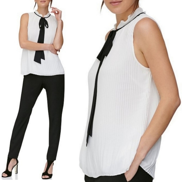 Dkny Tops - 🆕️⬇️DKNY Sleeveless Pleated Georgette Tie Neck Top